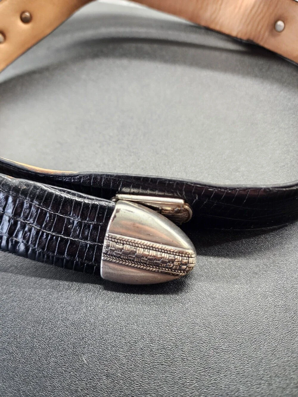 Genuine Italian Calfskin Leather Belt Mens 44 Black Golf 1